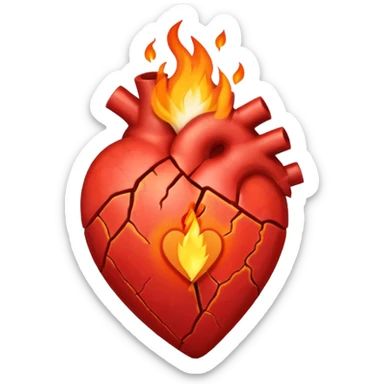 Cracked heart with a tiny flame rising from the crack.
Could have a small bandage or stitch holding it together. sticker