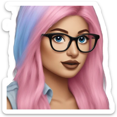 Photo Realistic kylie jenner stylish pink hair BLUE eyes and glasses happy  sticker