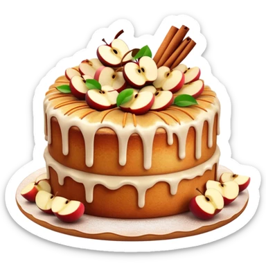 Cinematic Realistic Apfelkuchen Dessert Emoji, depicted as a classic apple cake bursting with cinnamon and apples rendered with soft textures and warm, inviting lighting. sticker