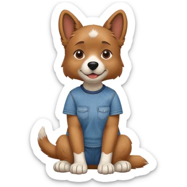 female dog anthropomorphised wearing jeans and a t-shirt sitting pose sticker