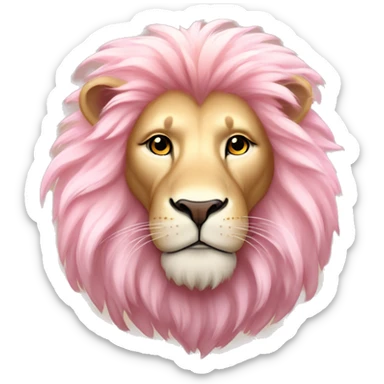 Lion "A pastel pink lion with a glowing, fluffy mane, shimmering eyes, and golden sparkles radiating from its majestic form." sticker