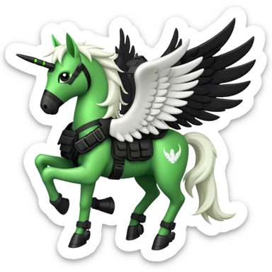 pegasus, green and black, with tactical gear on sticker
