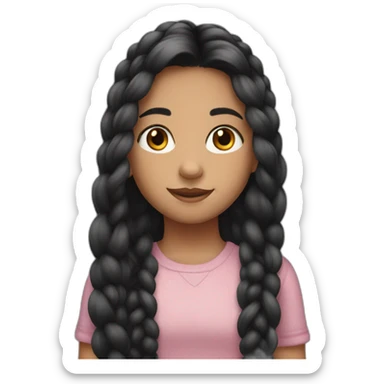 A young girl with black long hair in a braid sticker