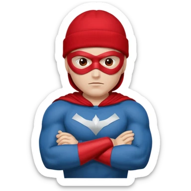 Superhero in red beanie and mask, crossed arms, confident pose.

































 sticker