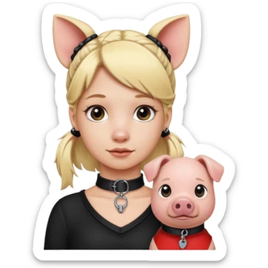 Blonde girl, wearing choker, pig tails, collar with leash sticker