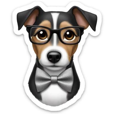 black and grey jack russell terrier with bow tie and eyeglasses sticker