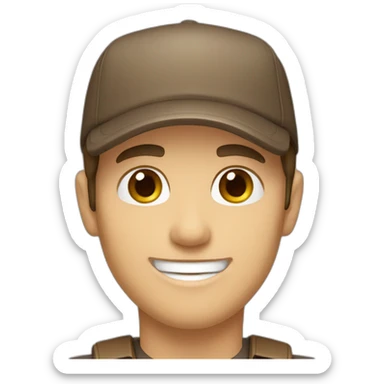 caucasian, male, brown hair, brown eyes, cap, smiling sticker