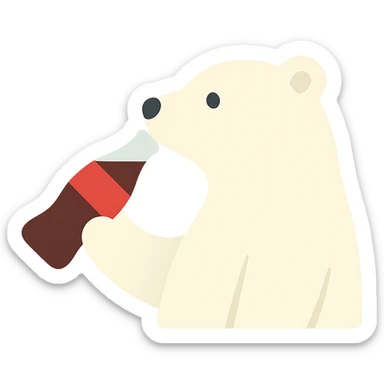 white polar bear drinking a bottle of Coke, color icon sticker