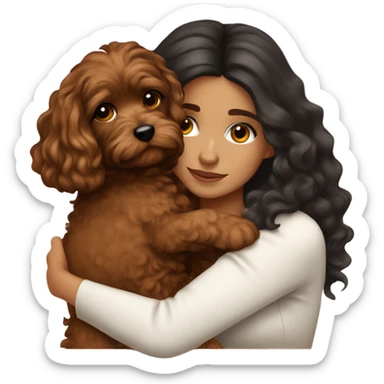 pretty girl dark long hair latina makeup hugging a brown cavapoo sticker