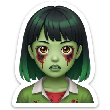 zombie girl asian green skin with bangs black hair  sticker