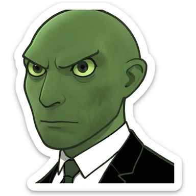 Official portrait of a North Korean man, head of the hull production workshop at a shipyard, serious and formal style, dark suit, confident and focused expression, style inspired by Soviet and North Korean official portraits sticker