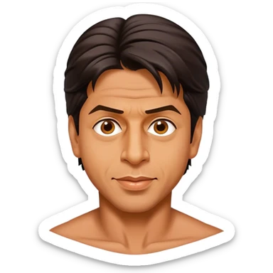 Cinematic Realistic Shah Rukh Khan Pop Culture Emoji, showcasing the charismatic charm of the Bollywood superstar rendered with lifelike detail and captivating lighting. sticker