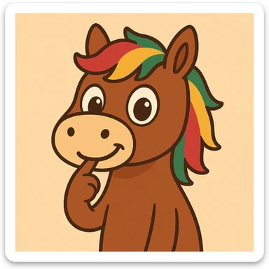 Make the finger bent inside the mouth of the cartoon horse, simple background same as original. sticker