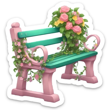 Pink garden bench wrapped in flower, vines, & lights  sticker