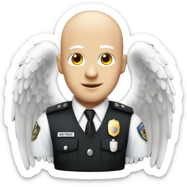 A White Police man bald with Big ANGEL WINGS sticker