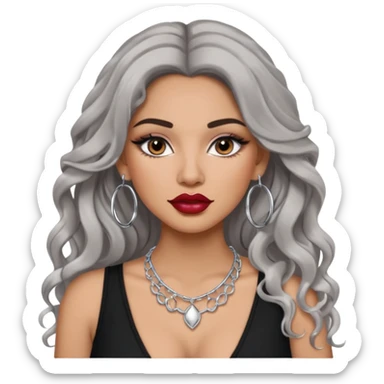 Latina makyaj olsun, düz fiyatlar, halka küpeler büyük gümüş renginde olsun, kolye taksın gümüş renginde. Günümğzdeki latina girl ler gibi olsun saçı uzun olsun. crop olmasın baddy giyisin. makyaj bol olsun, dudak kalemi dudağını dolgun yapsın, kirpiği olsun, saçı kaparık olmasın sticker