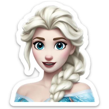 Warcraft award winning frozen ice Elsa in Marvel Avengers style, oil paint, mysterious eyes, intricate lips, masterpiece pose, odd perspective, beautiful, desirable, logical sticker