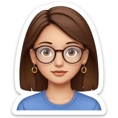Women brown eye and brown hair with glasses and circle earing sticker