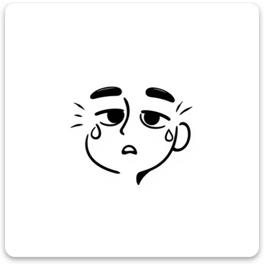 Hand-drawn face with exaggerated sweat drops flying off, stressed expression sticker