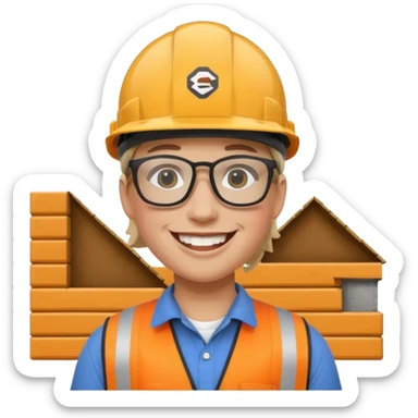 bonhomme avec un casque de chantier, logo SRE, lunettes swag, large sourire, style emoji Apple sticker