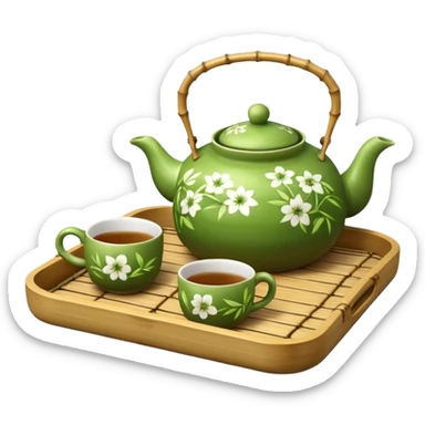 bamboo tray with a teapot and cup sticker