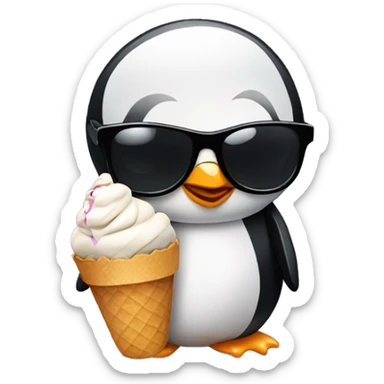 A penguin with Black sunglasses with an icecream in his flipper sticker