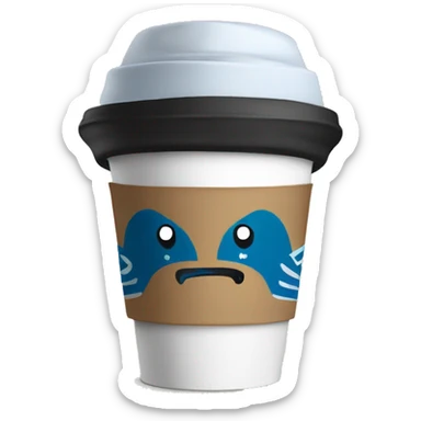 Starbucks coffee cup with a blue hat sticker