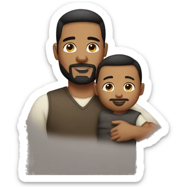 American man with short straight dark hair and a goatee, and his toddler son sticker