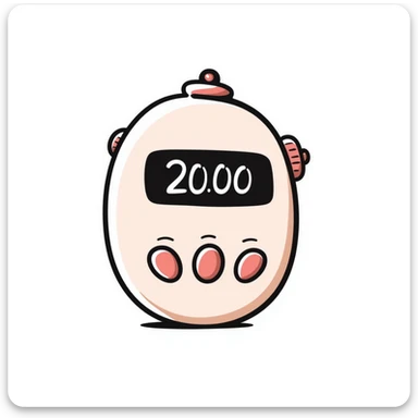 A gym interval timer/stopwatch with display and buttons in pastel colors (dd9fb0, ffc6d3, a3bfc9, c4bee2, f1b091), hand-drawn doodle style sticker