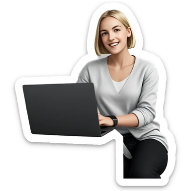 smiling girl with laptop indoors sticker