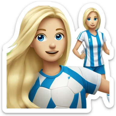 blonde girl blue eyes kicking a soccer ball sticker