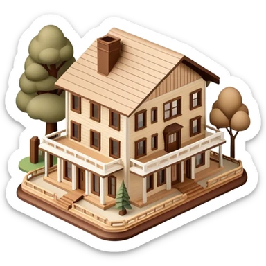Isometric exterior brown and beige national parks visitor center, dollhouse style 3D realistic  sticker