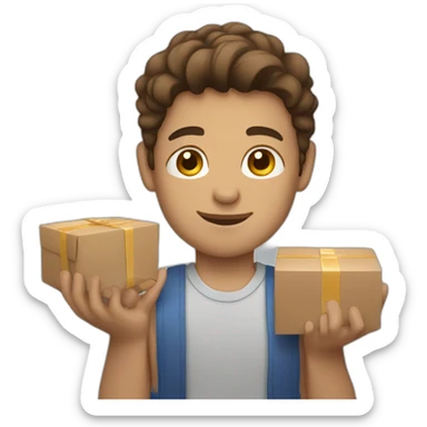 brown haired light skinned guy holding packages sticker