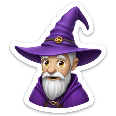 Old man wizard with purple clothes with purple witch hat sticker