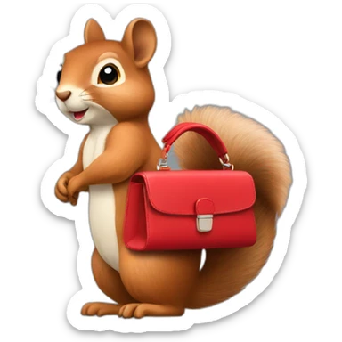 squirrel with a red handbag sticker