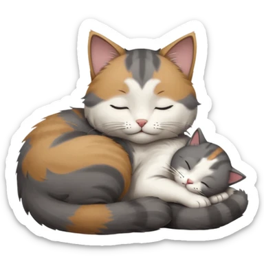 dark grey and white small cat with closed eyes, leaning his head on his paw while leaning on his elbow lying down sticker