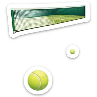 grass tennis court, with the lines of the court clearly with visible in the background. A tennis racket and ball/ The scene captures the essence of the sport, highlighting the equipment and the vibrant, open atmosphere of a tennis match sticker