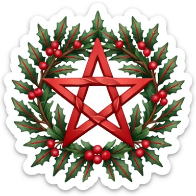 yule pentacle, evergreens, berries sticker