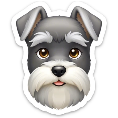 Cinematic Noble Miniature Schnauzer Portrait Emoji, Standing with a proud and stately demeanor, showcasing a sharply defined, salt-and-pepper fur with distinguished eyebrows and a confident, alert expression, simplified yet exquisitely detailed, glowing with a refined, dignified radiance, high shine, exuding intelligence and classic noble charm, soft glowing outline, capturing the essence of a noble Miniature Schnauzer that commands attention with effortless style! sticker