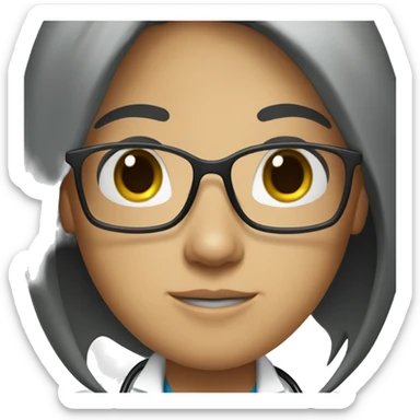 doctor,girl,long black straight hair,black eyes,glasses sticker