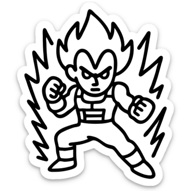 Add a dramatic energy aura around Vegeta in Ultra Ego form, keep icon style with strong black outline, no background. sticker
