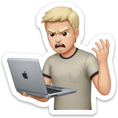 angry man throwing a laptop sticker
