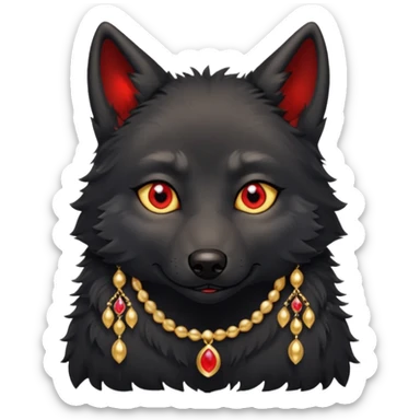 cute black wolf, red eyes with jewellery sticker
