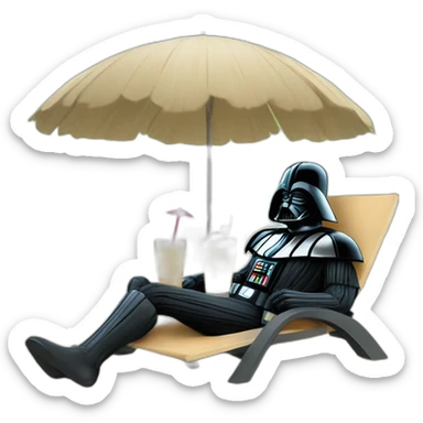 darth Vader lounging on the beach under an umbrella while drinking a piña colada sticker