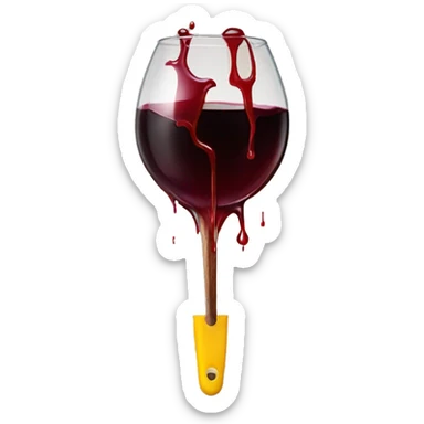 A round yellow face holding a sharp kitchen tool with liquid red wine dripping from it sticker