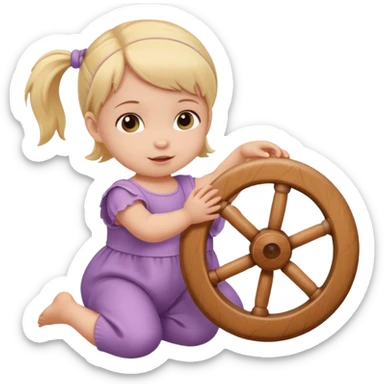 girl baby playing with wheel sticker