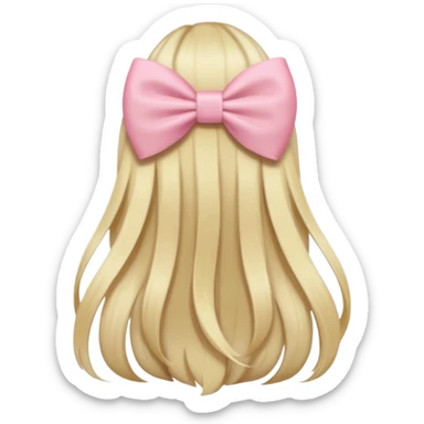 back view of long blonde hair with a pastel pink bow, iOS Apple emoji style sticker