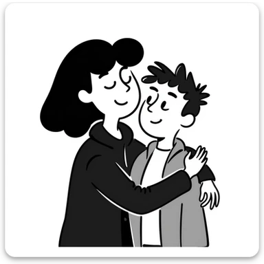 a person hugging someone named George, hand drawn doodle style sticker