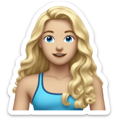 girl with long blonde wavy hair and blue eyes working out  sticker