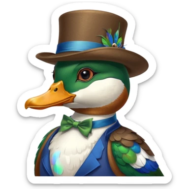 Create a mallard which has a hat and a monocle glasses
 sticker